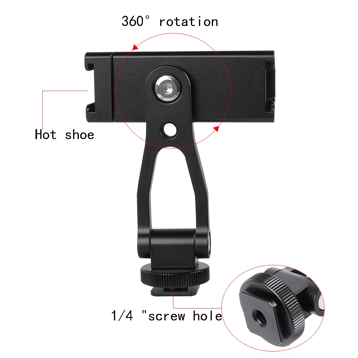 Aluminium Alloy Phone Tripod Mount, Universal Cell Phone Mount Adapter with 2 Cold Shoe Mount for Horizontal and Vertical Shooting, Compatible