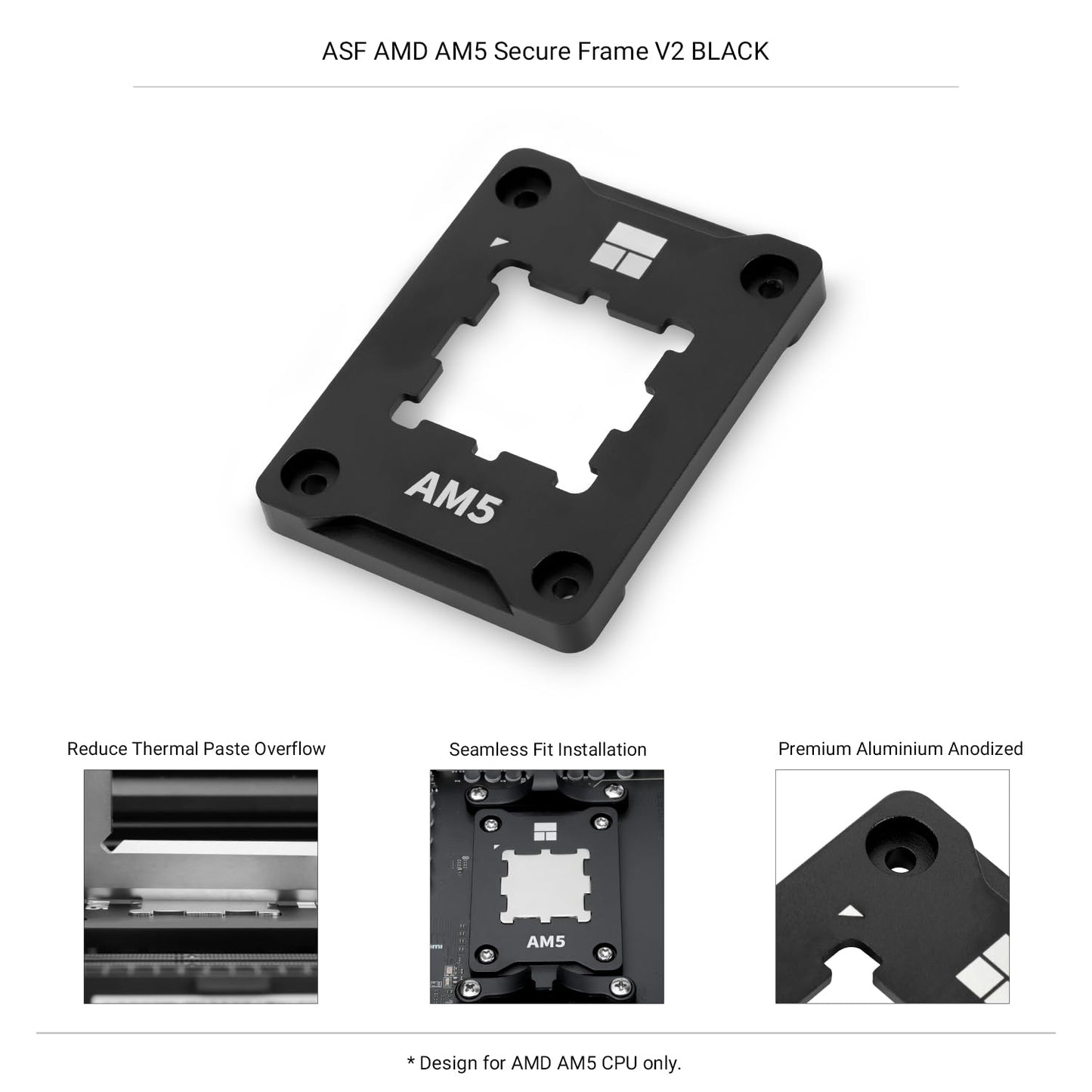 Thermalright ASF Black V2 AM5 CPU Holder, AM5 Safety Fixed Frame, AM5 Secure Frame, Corrective Anti-Bending Fixing Frame, AM5 Anti-Bending Contact