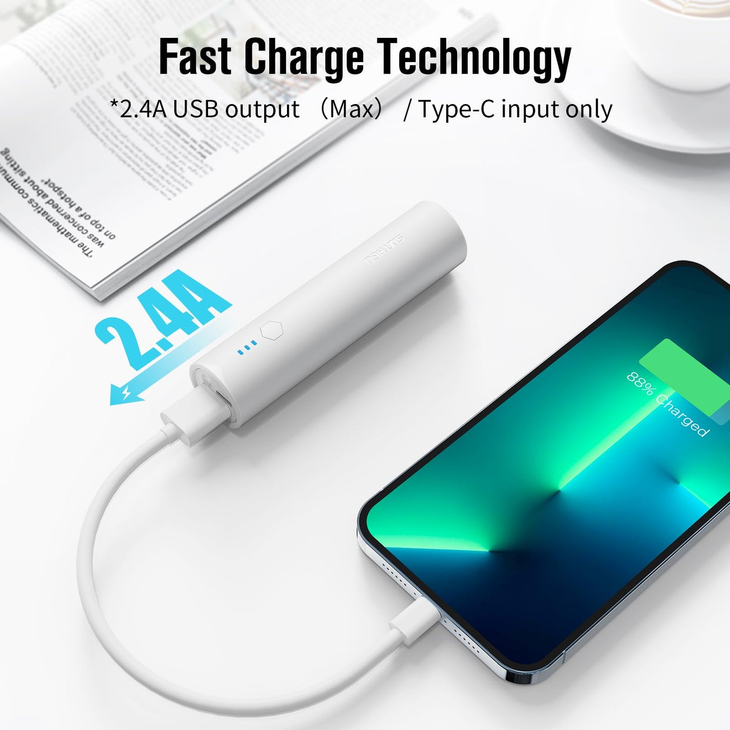 SIXTHGU Portable Charger, 5000mAh Mini Power Bank, S03 2-Pack Pocket Size Fast Charging USB-C (in&Out), PowerNano, Compatible with iPhone Series