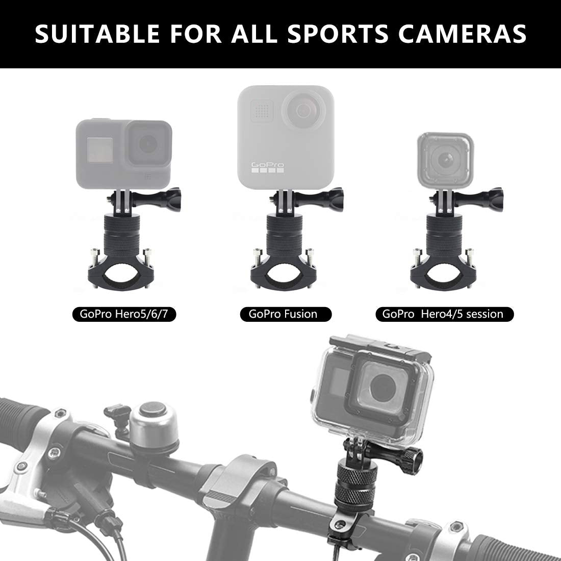 ParaPace Mountain Bike Mount for GoPro Hero 13/12/11/10/9/8/7/6/5/4/3+, 360 Degree Rotation Aluminium Bike Handlebar Holder Bicycle Rack Adjuster