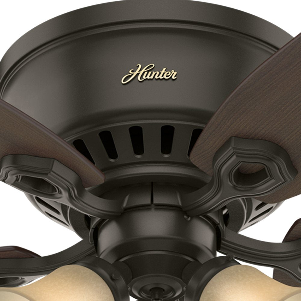 Hunter Fan 52 inch Low Profile Ceiling Fan in New Bronze with Toffee Glass Light Kit, 5 Blade (Renewed)