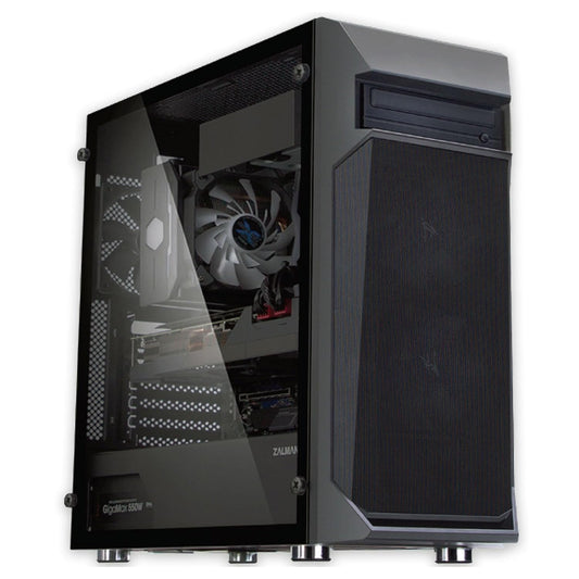 Zalman Z1 Plus ATX Mid-Tower PC Case - Tempered Glass Side Panel - 3 x 120mm Fans Pre-Installed - 5.25" ODD Support - USB 3.0 - Desktop Computer
