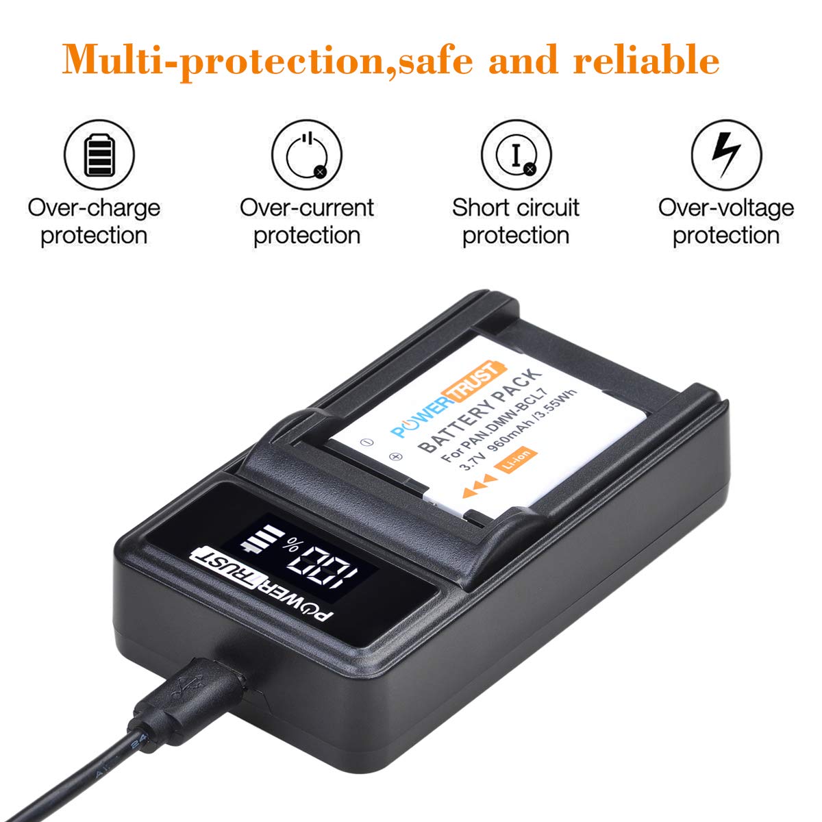 PowerTrust 2Pcs DMW-BCL7 BCL7 BCL7E Battery and LED USB Charger for Panasonic Lumix DMC-F5 DMC-FH10 DMC-FS50 DMC-SZ10 DMC-SZ9 SZ8 SZ3 SZ9 XS1 XS3
