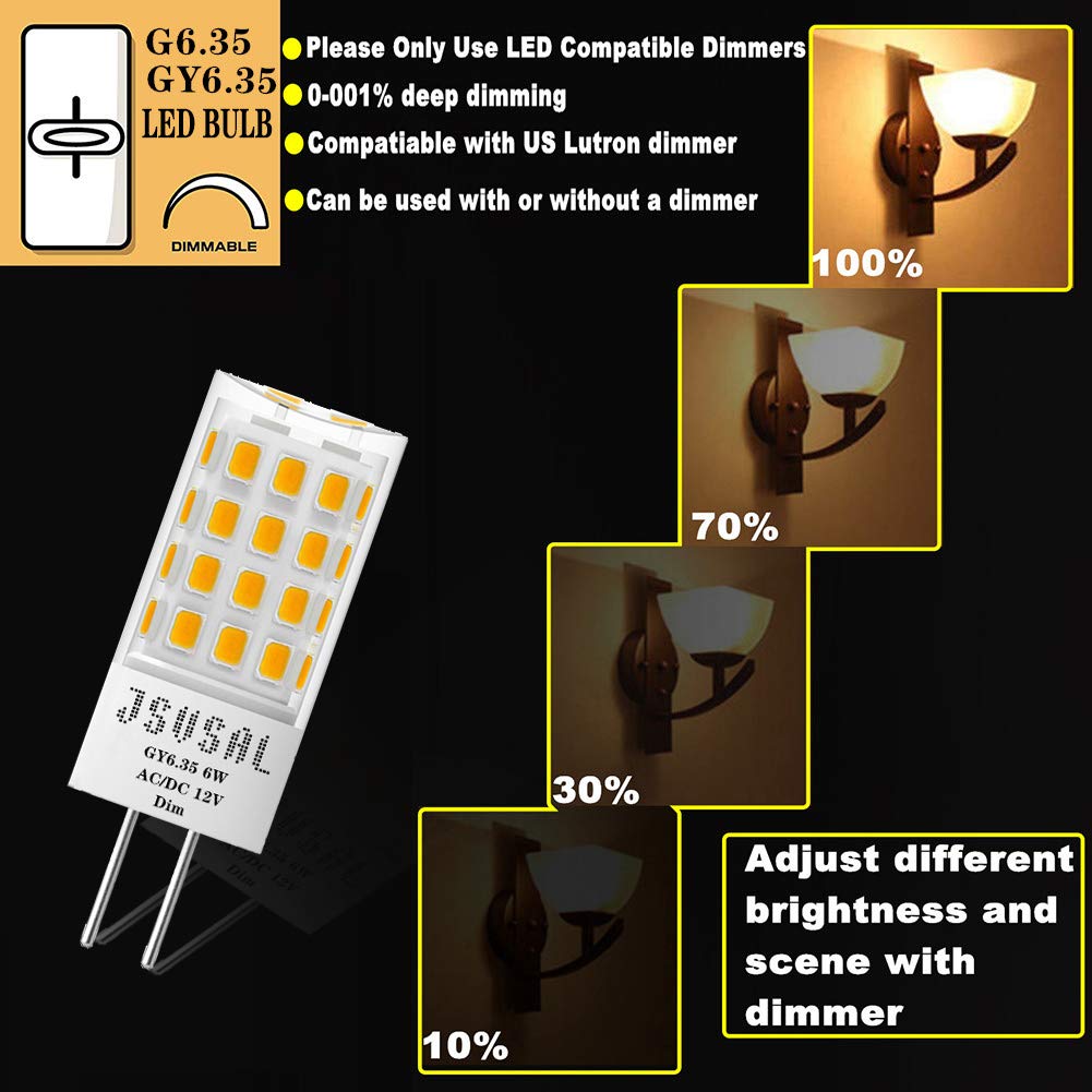 JSVSAL GY6.35 G6.35 LED Bulb Dimmable,AC/DC 12V, Soft White 3000K,4-Pack