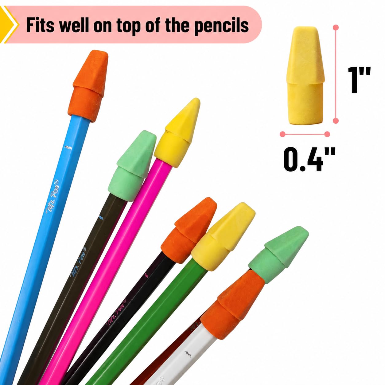 Mr. Pen- Pencil Erasers Toppers, 30 Pack, Colorful