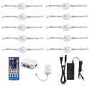AIBOO 24V Under Counter LED Lights, RGB+White Under Cabinet Lighting Linkable, Color Changing Puck Lights Dimmable with Wireless 40-Key IR Remote