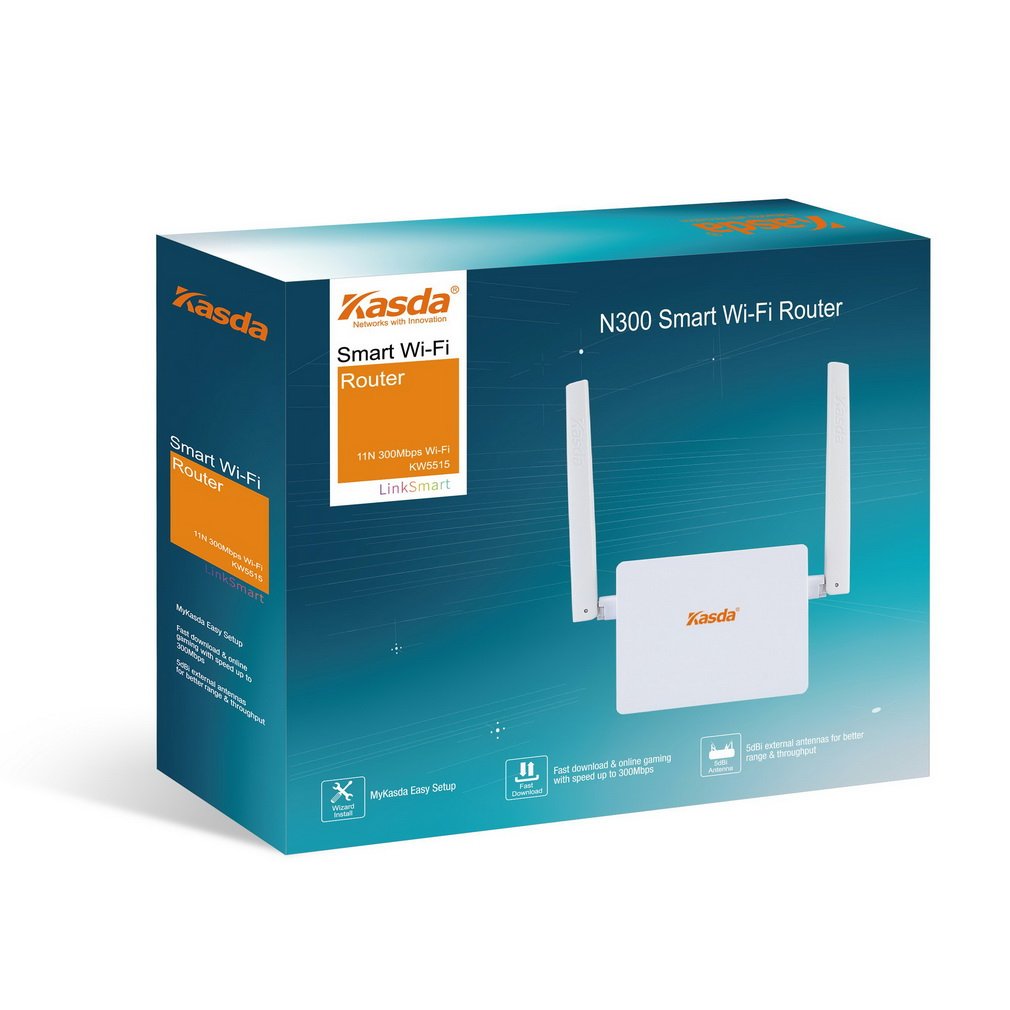 Kasda N300 WiFi Router, Easy Setup via Cellphone, 5dBi High Gain Antenna, High Speed Wireless Router for Home / Office (N300 / KW5515 Link Smart)