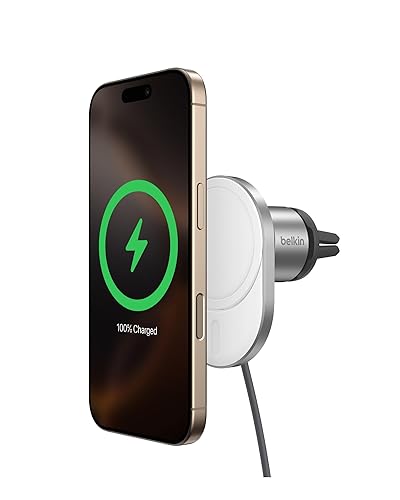 Belkin MagSafe-Compatible Wireless Car Charger 15W, Fast Charging Wireless Charger - Powerful Magnetic Vent Holder for iPhone 17, 16, 15, 14, 13