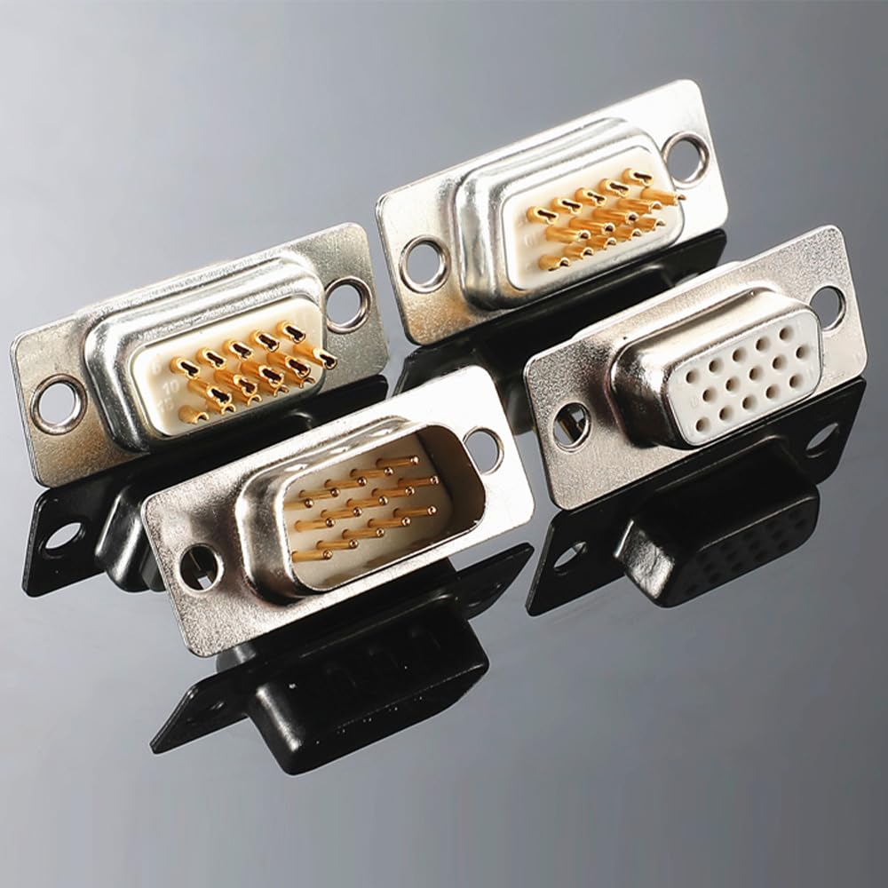 Jienk 10PCS VGA Male Female DB15 3Row Solder Cup Connectors, Gold Plated Joints Solder Type D-SUB HD15 15Pin D Sub Couplers(Male x 5, Female x 5)