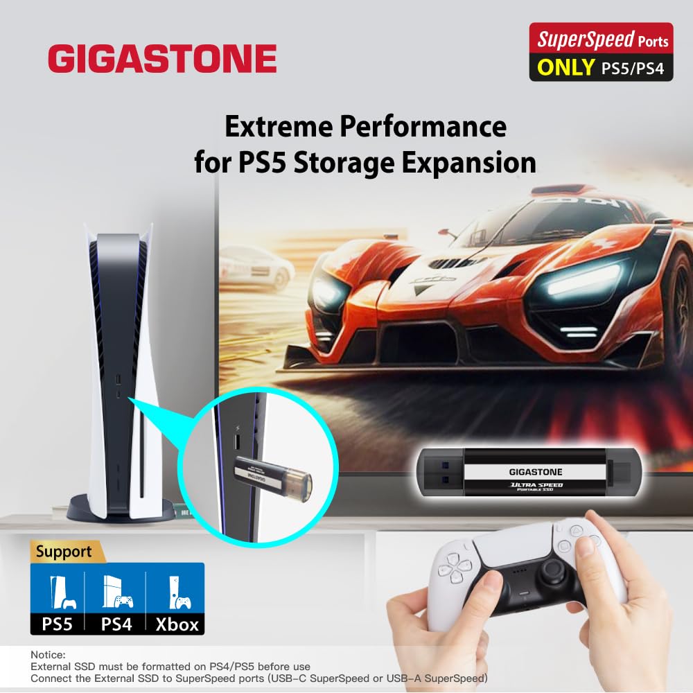 Gigastone 500GB Gaming External SSD, USB-C & USB-A, 1,050MB/s,iPhone15, Mac, Laptop, Smartphone SSD Backup Hard Drive