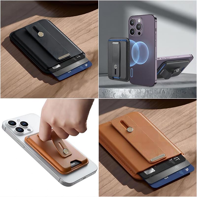zhuja Phone Wallet Stand, Strong Magnetic Cellular Card Holder for iPhone 17/16/15/14/13/12 Series, Vegan Leather Magnetic Cell Wallet