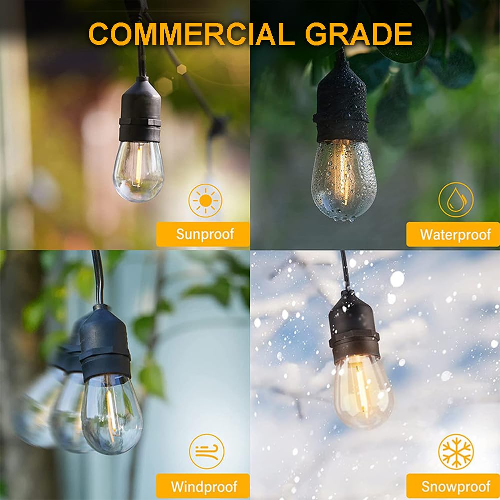 FOEERS 24 Feet Outdoor String Lights | IP65 Waterproof with 13 Shatterproof LED Bulbs | Warm White Patio Lights for Garden, Cafe & Wedding - 5-Minute