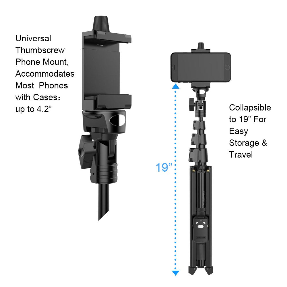 Fugetek 51" Professional Selfie Stick Tripod, 100% All Aluminum Stick & Legs, Lightweight, Detachable Bluetooth Remote, Portable All in One