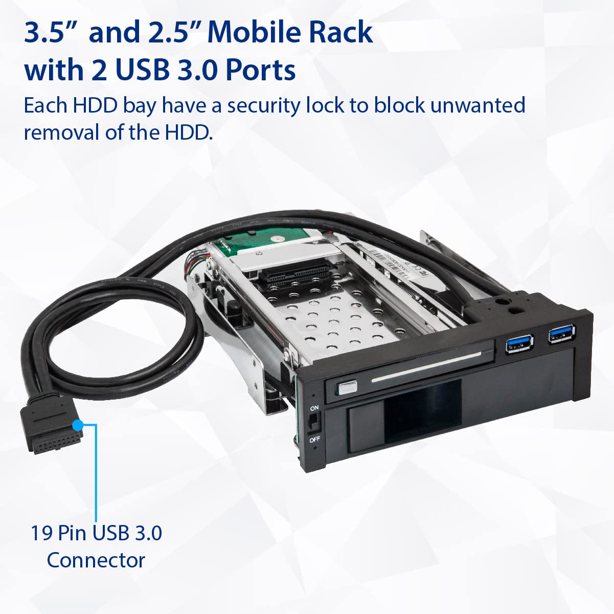 Syba SY-MRA55006 5.25" Bay Tray Less Mobile Rack for 3.5" and 2.5" Sata III HDD with Extra 2 Port USB 3.0, Black/White