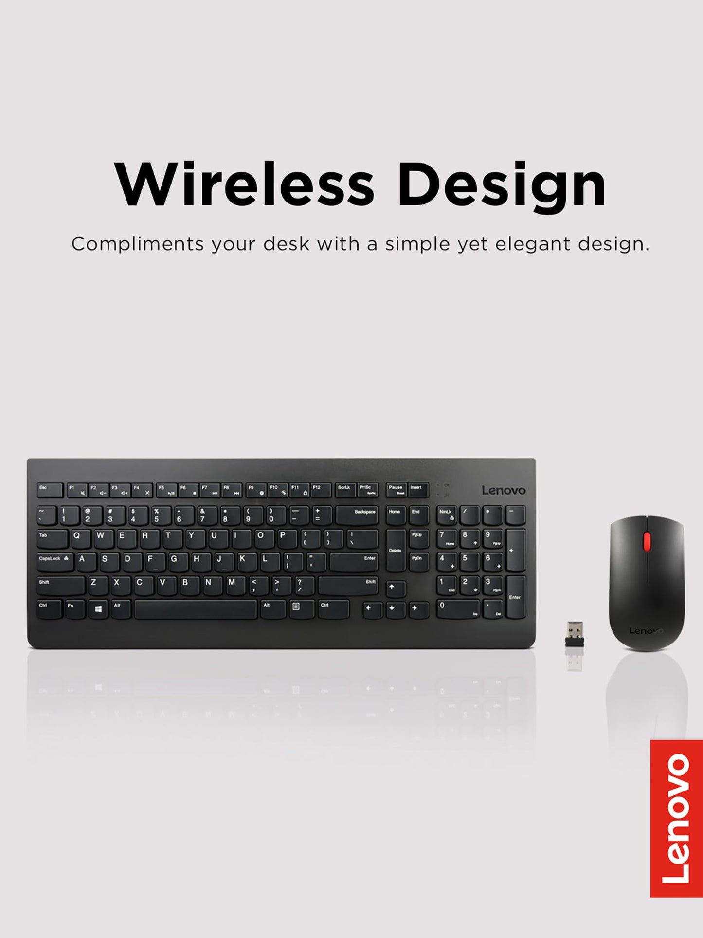 Lenovo 510 Wireless Keyboard & Mouse Combo, 2.4 GHz Nano USB Receiver, Full Size, Island Key Design, Left or Right Hand, 1200 DPI Optical Mouse