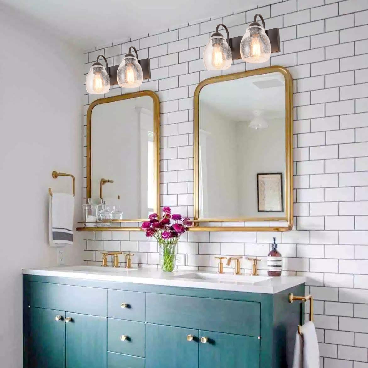 ALICE HOUSE 13" Vanity Lights with Seeded Glass,2 Light Wall Sconce Lighting, Brown Bathroom Lights Over Mirror, Farmhouse Bathroom Lighting, ETL
