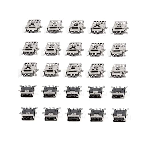 bnafes Mini USB Type B Female Port 5-Pin 180 Degree SMD SMT PCB Jack Socket - (25 Pcs)