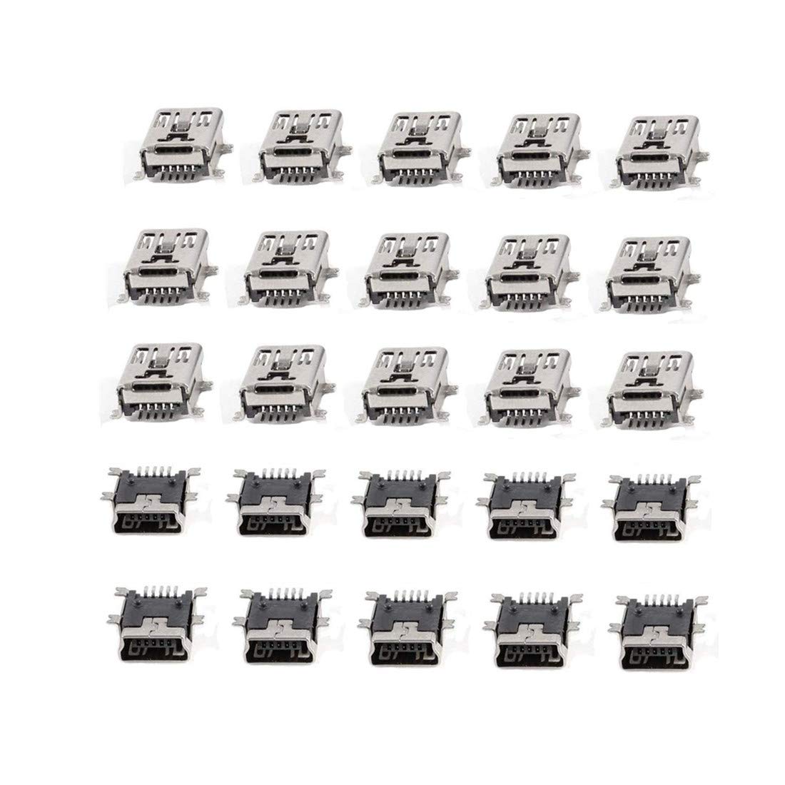 bnafes Mini USB Type B Female Port 5-Pin 180 Degree SMD SMT PCB Jack Socket - (25 Pcs)