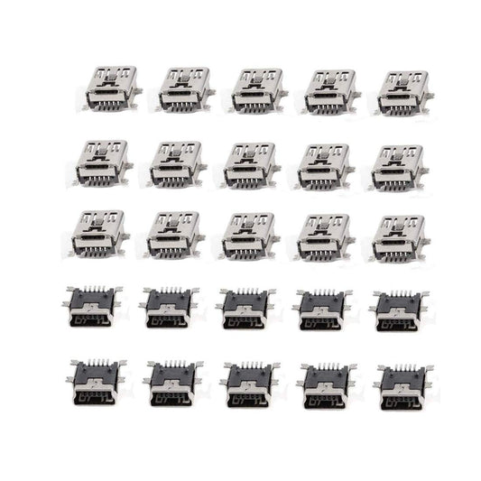 bnafes Mini USB Type B Female Port 5-Pin 180 Degree SMD SMT PCB Jack Socket - (25 Pcs)
