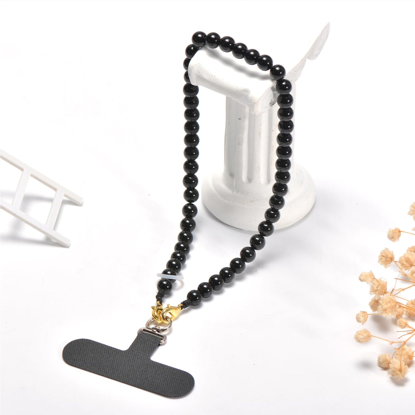Aluckiss 8mm Agate Beaded Phone Wrist Strap for Women Men Stone Beads Charm Handmade Cellphone Chain Lanyard with Tether Tab, Camera Lanyard