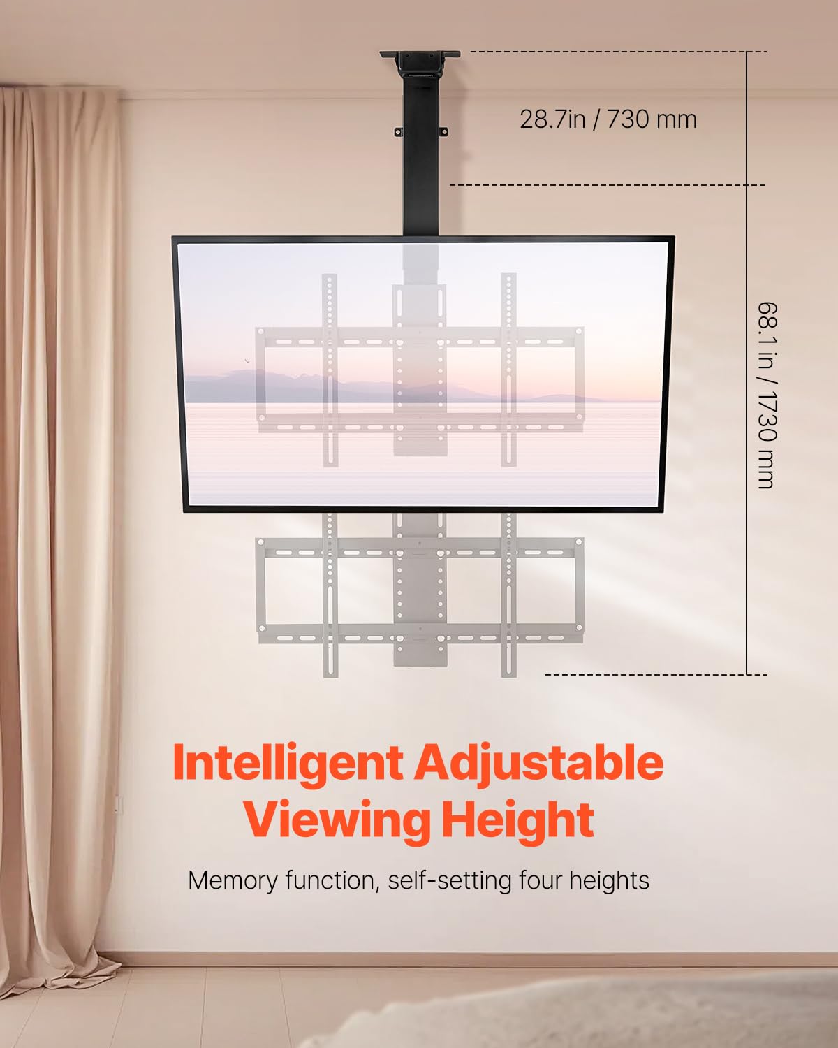 VEVOR Motorized Ceiling TV Mount, TV Wall Mount for 32 to 55 Inch TV, Electric Adjustable Ceiling TV Mount, Motorized Flip Down TV Mount Bracket