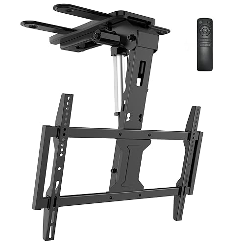 WALI Motorized Ceiling TV Mount for 37 to 75 inch Screens, Flip Down Motorized TV Mount with Remote, Flat and Curved TVs Up to 99 Lbs, Pitched Roof