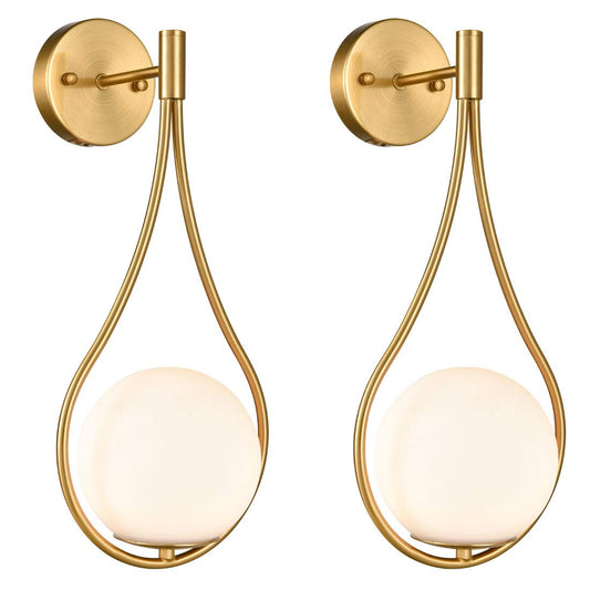 HOLKIRT Mid-Century Modern Wall Sconces Bathroom Globe Vanity Light Fixture Brass Set of 2 Wall Lights for Bedroom, Living Room, Hallway