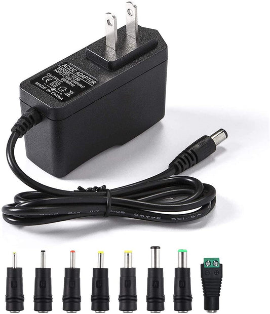12V 2A Power Supply AC Adapter Replacement with 8 Tips, Regulated 12 Volts 2000mA Cord Charger for LED Strip Light, CCTV Camera, GPS, Webcam, Router…