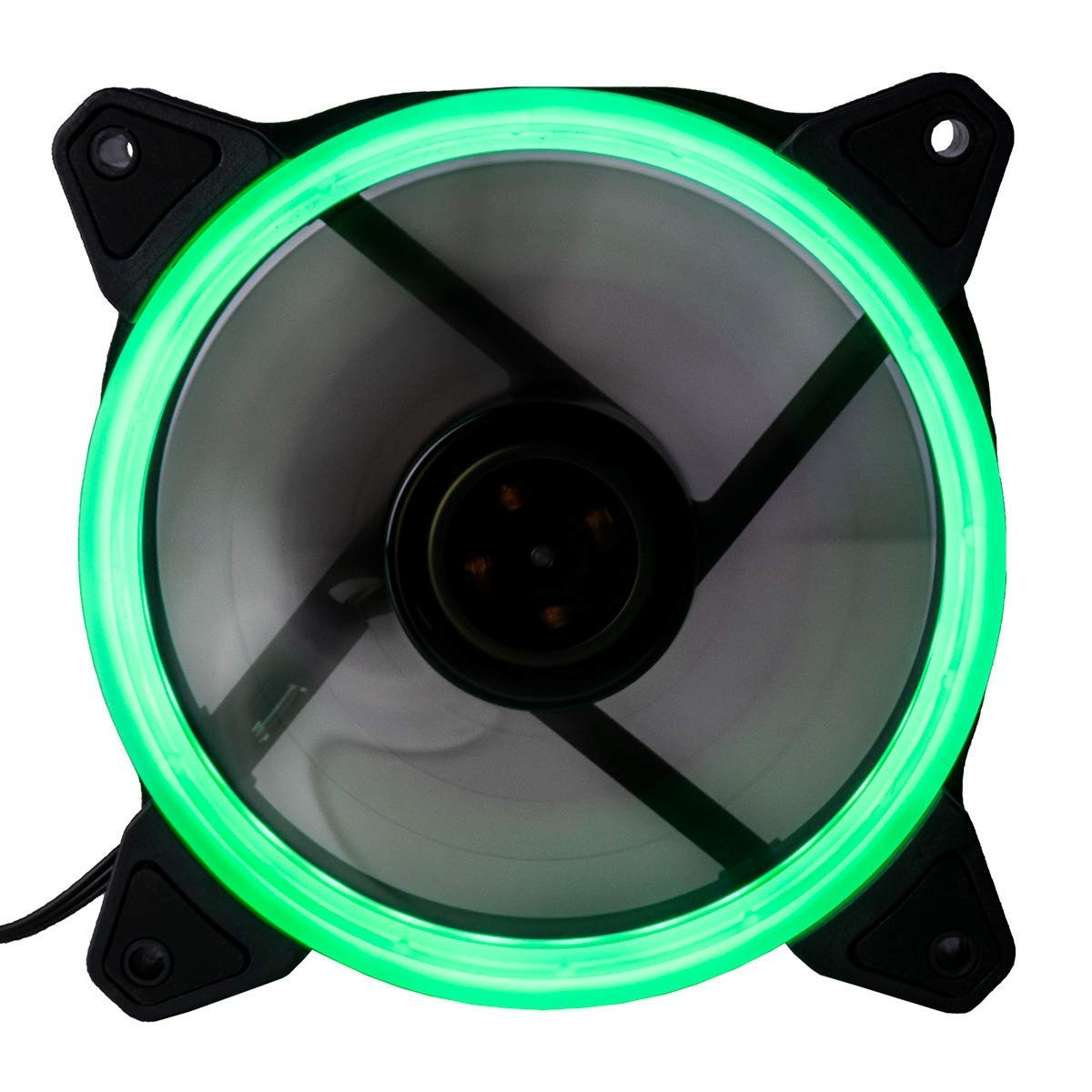 CUK 6-Pack Green Halo Ring 120mm LED Vibrant Color Computer Case Fan for CPU Coolers and Radiators - High Airflow 45 CFM & Anti-Vibration Pads