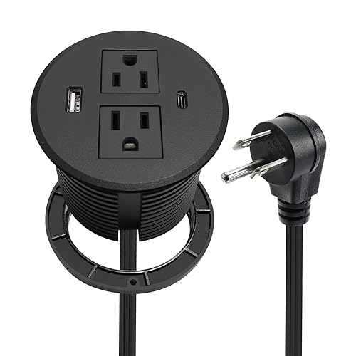 Desk Power Grommet USB C Total 30W, 3.15 Inch PD Fast Charge Desktop Power Strip 2 Outlets 2 USB Ports Recessed Flat Plug Extension Cord Mount into