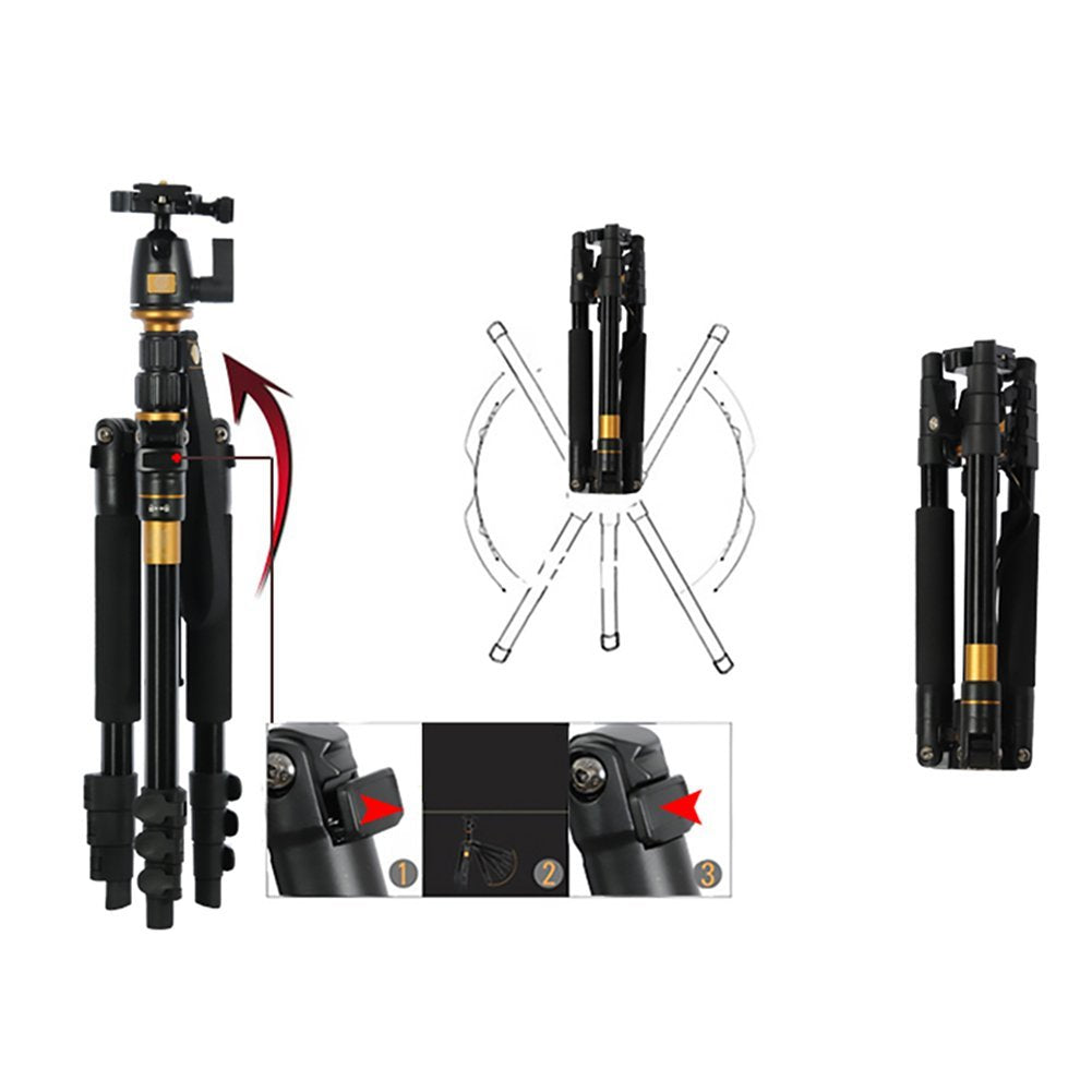 QZSD Q-555 Portable Magnesium Aluminium Tripod Monopod with Ball Head and Pocket for DSLR Camera and Camcorder