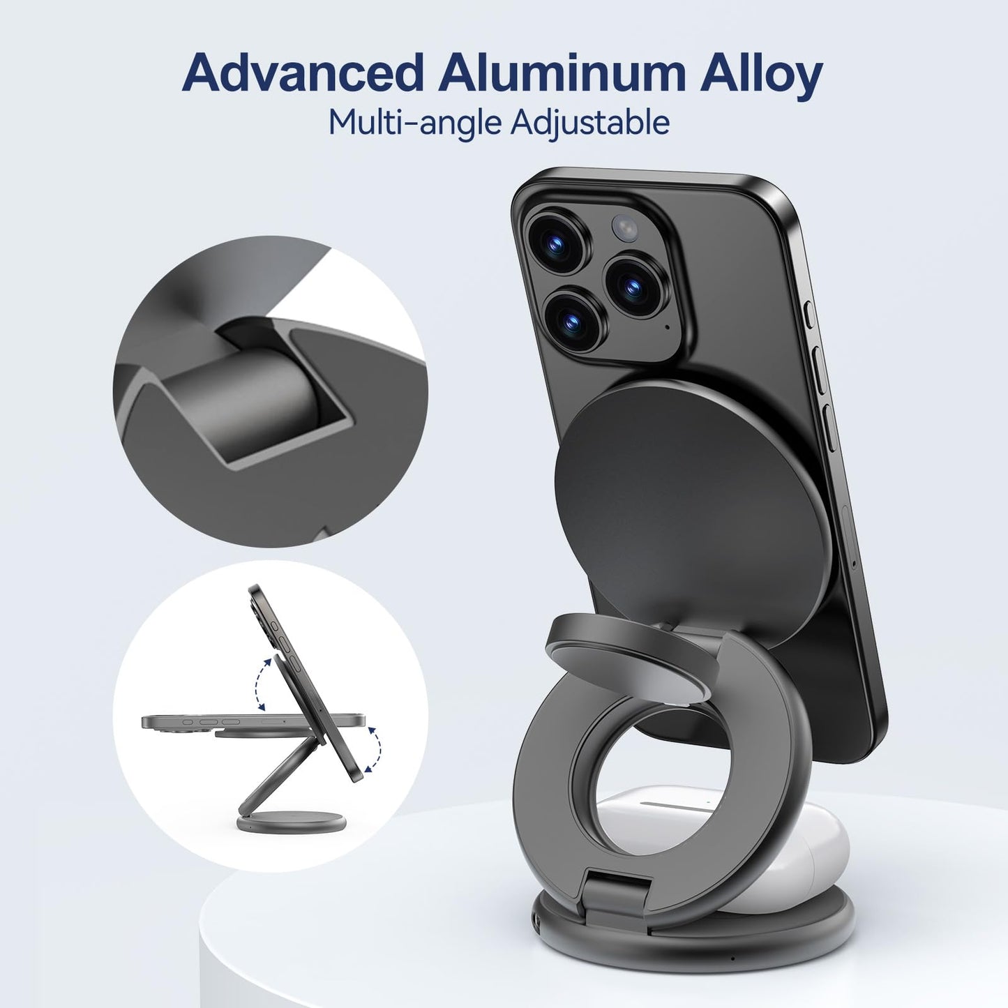 KU XIU X63 3 in 1 Charging Station for Apple, Aluminum Alloy Foldable Magnetic Wireless Charger, Travel Charger for iPhone 17/16/15/14/13/12 Series
