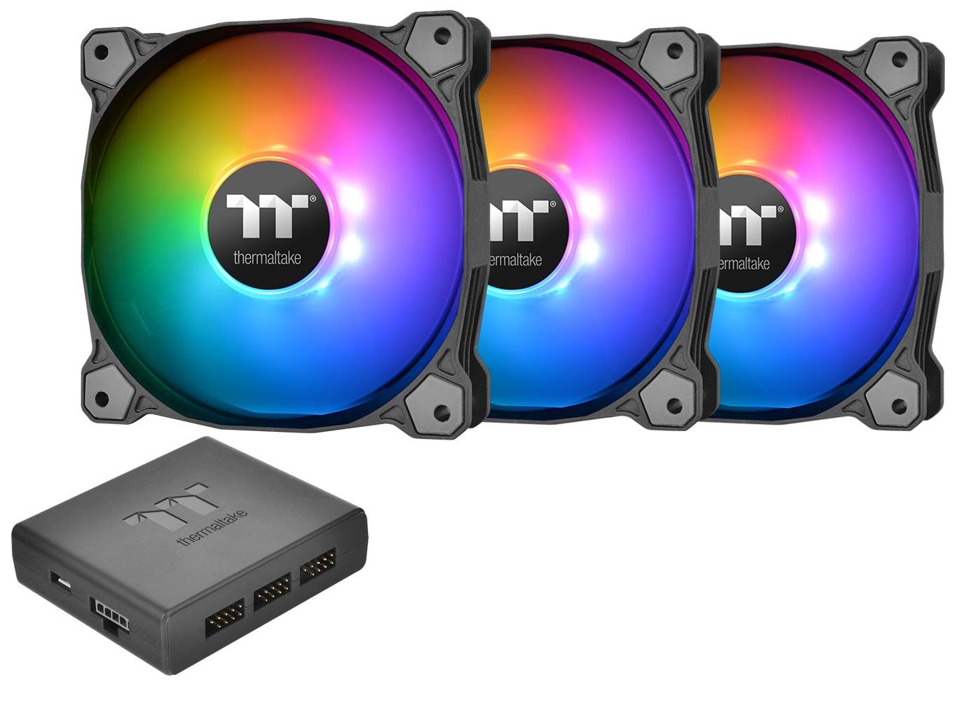 Thermaltake Pure Plus 12 RGB TT Premium Edition 120mm Software Enabled Circular 9 Controllable LEDs RGB PWM Case Radiator Fan 3Pack, TT RGB PLUS