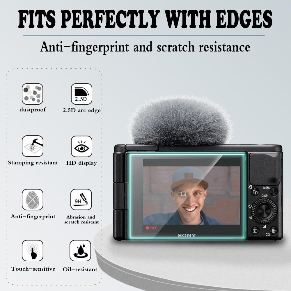 HUADU Screen Protector Compatible for Sony ZV-1F, ZV-1 II/ZV-1M2 Vlog Camera,Tempered Glass Film Anti Scratch High Definition and Soft Silicone Case