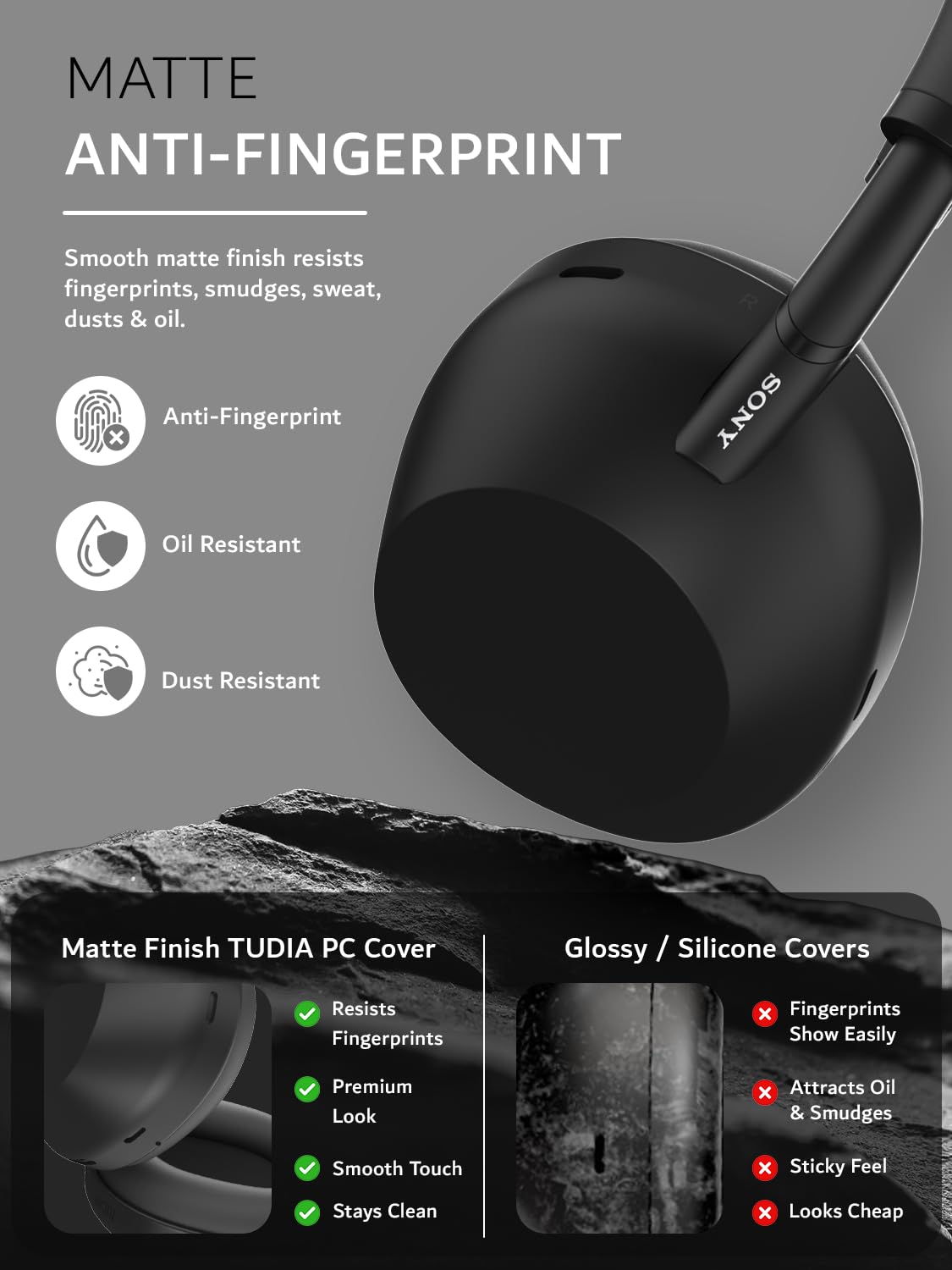 TUDIA Snap-On PC Case for Sony WH-1000XM6 (2025) Headphones - Slim Shockproof Lightweight Hard Shell Ear Cup Protectors [Left & Right Covers Only]