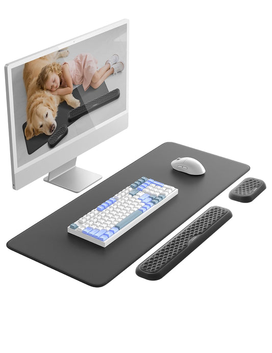 Vaydeer Wrist Rest for Keyboard and Mouse with Desk Mat, 3-in-1 Computer Ergonomic Wrist Support Set, Memory Foam Extended Desk Pad for Typing