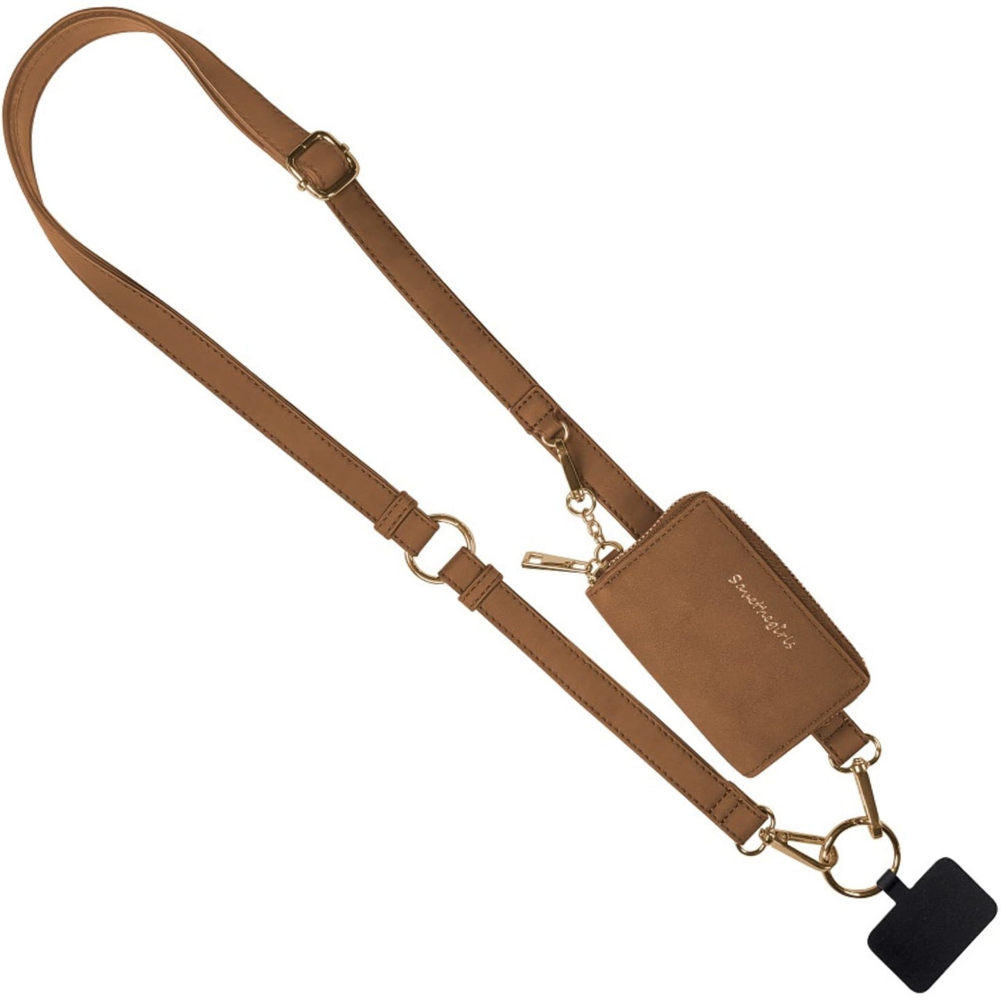 Save the Girls Clip and Go Brushed Vegan Phone Lanyard (Brown) - Crossbody Phone Case with Pouch, Adjustable and Removable Shoulder Strap and Wristlet