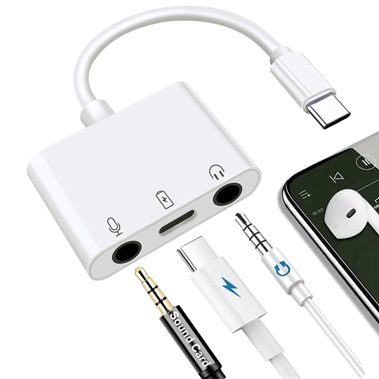 USB C to Microphone Adapter for Live-Streaming Type C to Microphone & 3.5mm Headphone Adapter with Charging Port USB C Audio & MIC Splitter Compatible