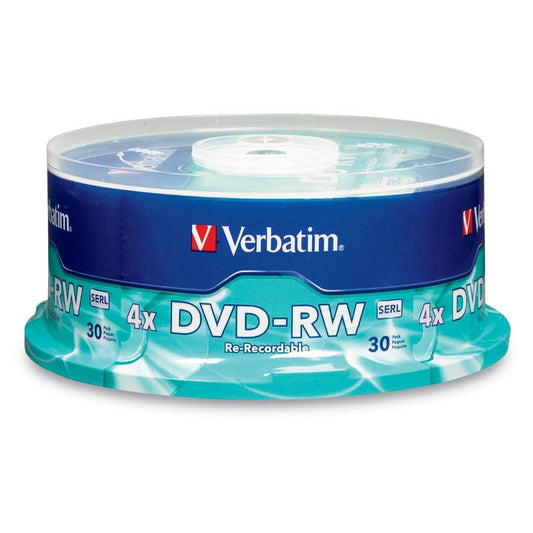 Verbatim DVD-RW 4.7GB 4X Rewritable Discs, Branded, 30 Pack Spindle