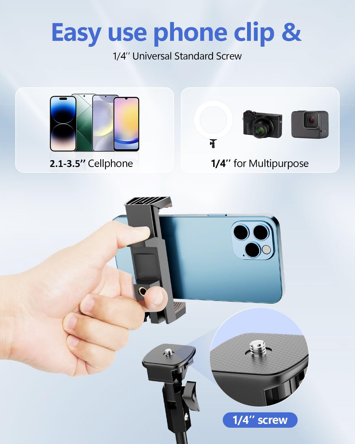 EMART 62’’ Cell Phone Tripod Stand, Adjustable Floor Cellphone Tri Pod Holder with Remote for iPhone and Android, Portable Compact Smartphone Selfie