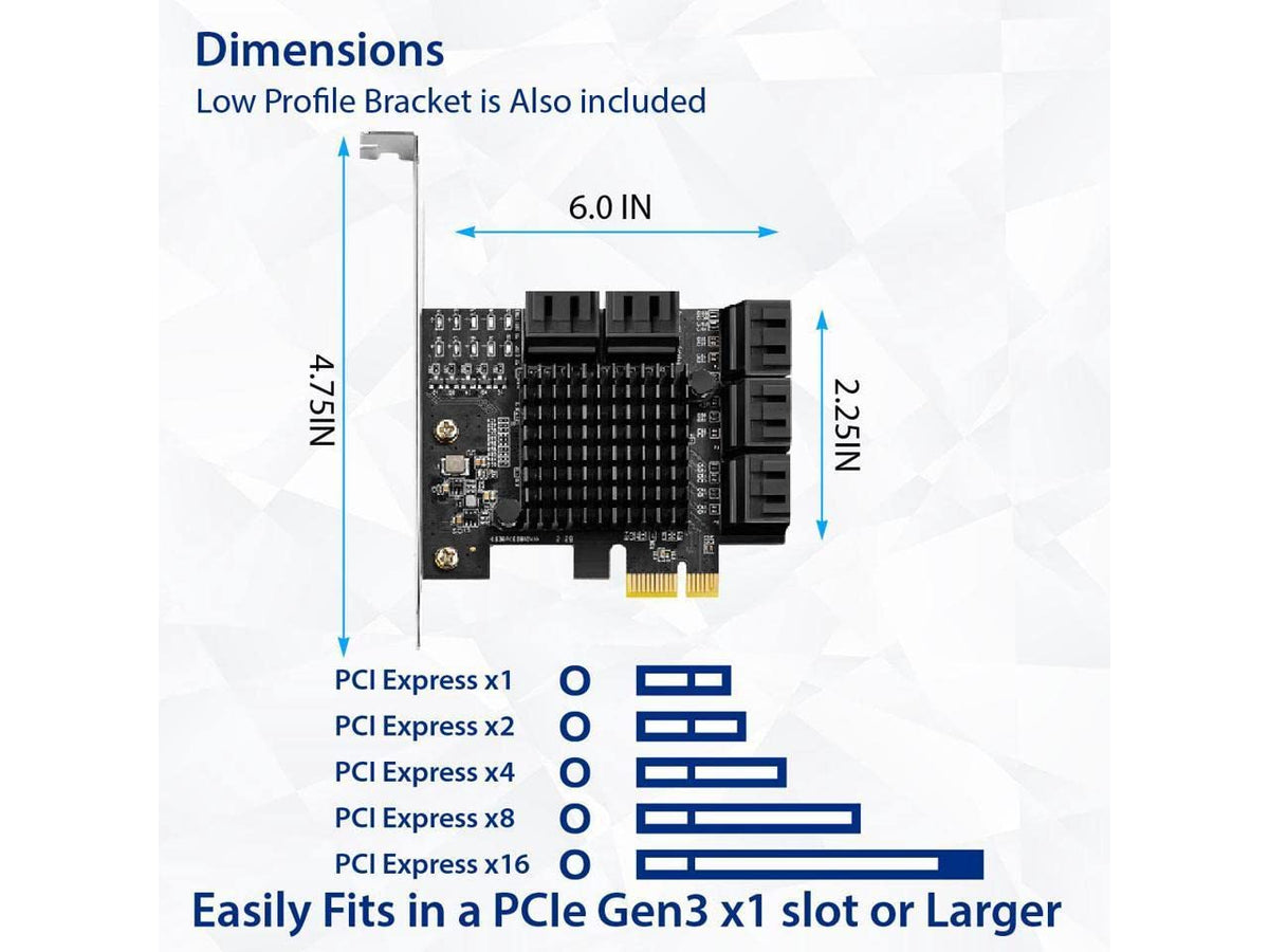 IO CREST 10 Port SATA III to PCIe 3.0 x1 Non-RAID Expansion Card JMB582 Low Profile Bracket, (SY-PEX40167)