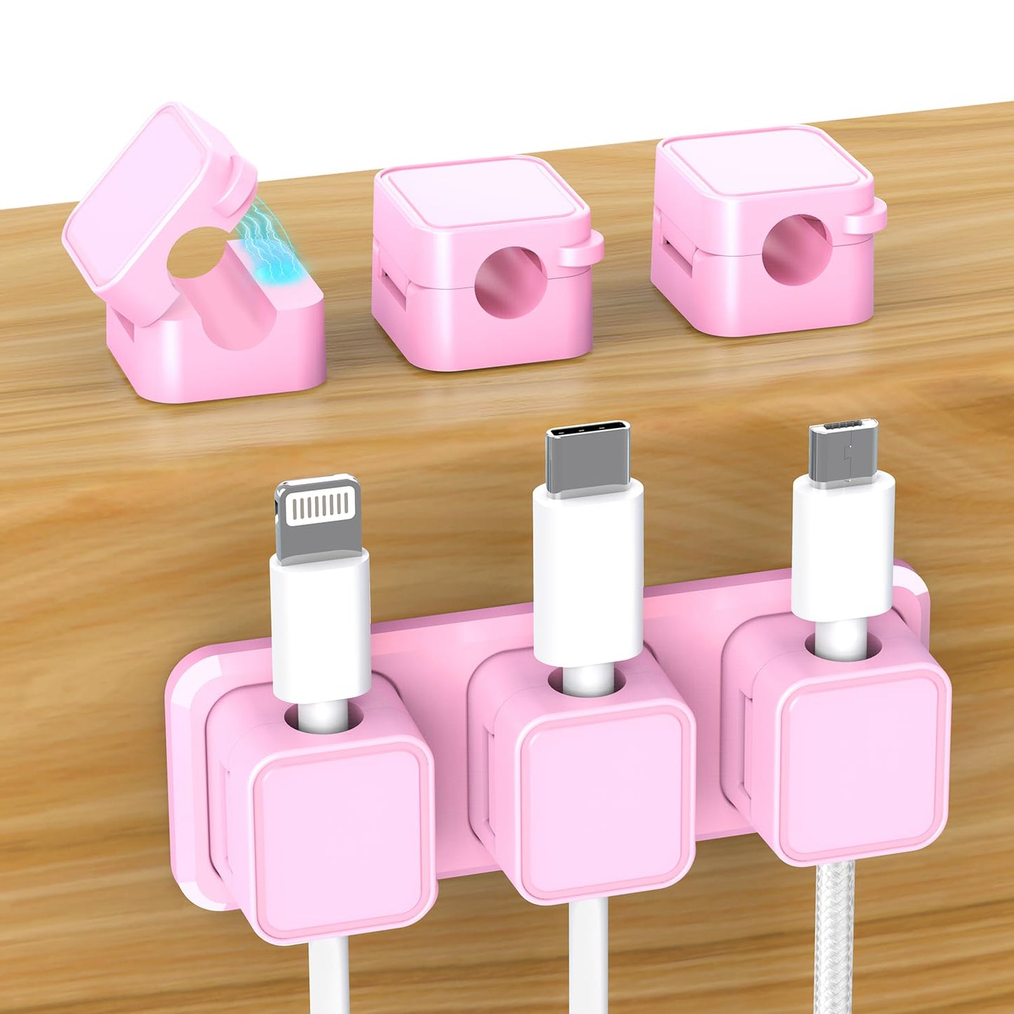 Magnetic Cable Organizer for Desk - Upgraded Wire Clips with Adhesive Base - Desktop Cord Holder for USB, Charging Cables - 6 Clips + 1 Magnetic Base