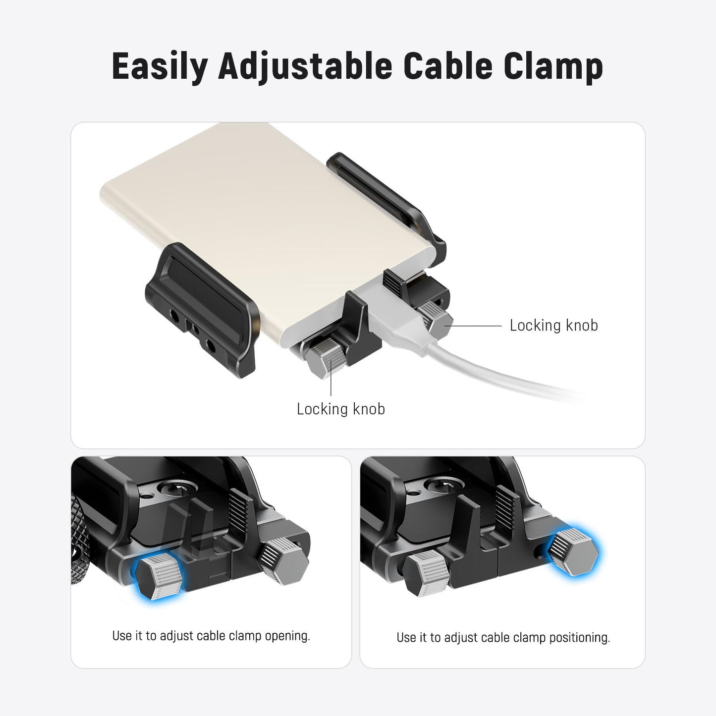 NEEWER Universal SSD Holder Mount Bracket with Cold Shoe/Cable Clamp, 1.6"-2.6" for T5 T7 T9 SSD, Compatible with SmallRig Cage for BMPCC 4K 6K, 15