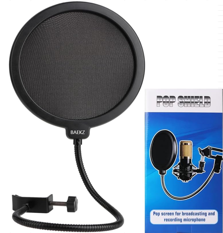professional microphone windproof and spray proof cover, 6-inch double-layer windproof screen with flexible 360 ° gooseneck clip stabilizing arm