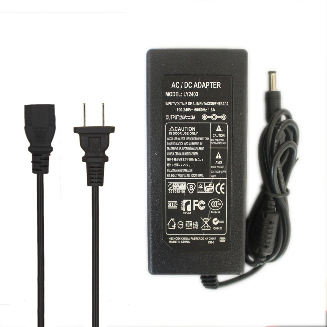JOYLIT 24V 3A Power Supply 72W, 110-240V 50/60Hz AC to DC 24 Volt 3Amp Adapter with 5.5 X 2.1mm US Plug Cord for LED Strip Light, 3D Printer,Ride…