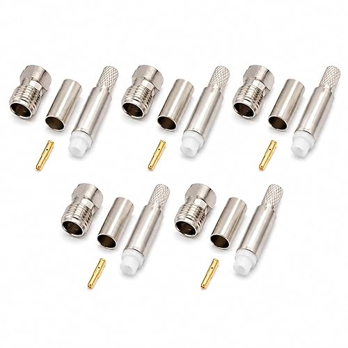 Supmory 5 Pack FME Female Crimp Connectors, Gold, 50 Ohm, Low Loss, Suited for RG58, RG142, rg400, 195 Coaxial Cables