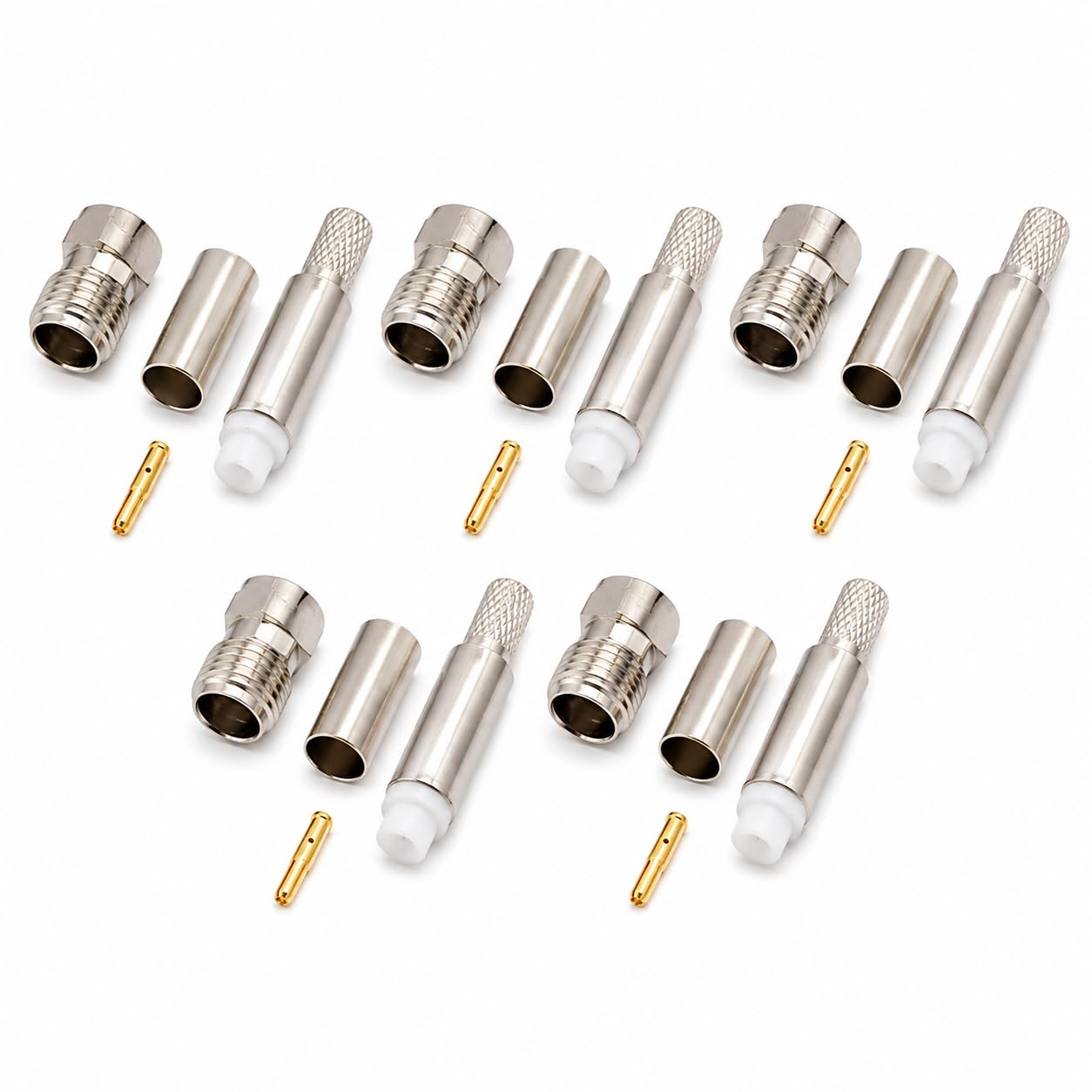 Supmory 5 Pack FME Female Crimp Connectors, Gold, 50 Ohm, Low Loss, Suited for RG58, RG142, rg400, 195 Coaxial Cables