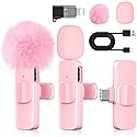KoXeetech Pink Mini Wireless Microphone for iPhone & Android, Lavalier Microphone with Noise Cancellation, Plug & Play Pink Mic for YouTube, TikTok