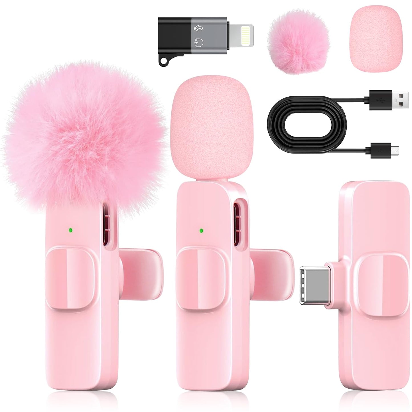KoXeetech Pink Mini Wireless Microphone for iPhone & Android, Lavalier Microphone with Noise Cancellation, Plug & Play Pink Mic for YouTube, TikTok
