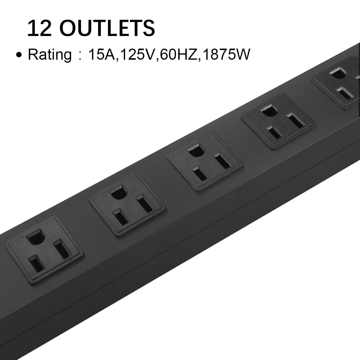 Metal Wall Mount Power Strip, Mountable Power Outlet with 12 AC Outlets, Aluminum Alloy Mount Power Socket with Switch, 6 FT SJT 3/C 14AWG Power Cord